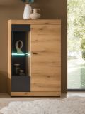 Vitrine Assina in Evoke Eiche und Grau matt, Vitrinenschrank 90 x 141 cm mit Soft-Close