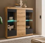 Highboard Assina in Evoke Eiche und Grau matt, Schrank 140 x 141 cm mit Soft-Close