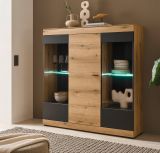 Highboard Assina in Evoke Eiche und Grau matt, Schrank 140 x 141 cm mit Soft-Close