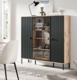 Highboard Graz in schwarz und Nox Eiche Vitrine 115 x 137 cm