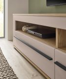TV-Lowboard Design-D in Kaschmir und Cremona Eiche TV Unterteil 140 cm, mit Soft-Close