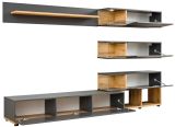 Wohnwand Lester in Anthrazit und Wotan Eiche Schrankwand mit LED, Push-to-Open, 240 x 150 cm