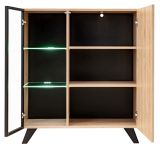 Wohnwand Lines in Hickory Eiche und schwarz Schrankwand 4-teilig mit Ethanol Kamin und LED, 340 x 192 cm