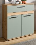 Badezimmer Kommode Bailey in Salbei und Artisan Eiche Badschrank 70 x 79 cm