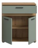 Badezimmer Kommode Bailey in Salbei und Artisan Eiche Badschrank 70 x 79 cm
