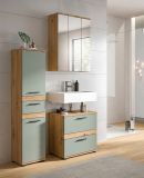 Badezimmer Midischrank Bailey in Salbei und Artisan Eiche Badschrank 35 x 137 cm