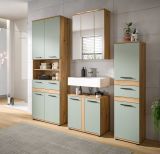 Badezimmer Midischrank Bailey in Salbei und Artisan Eiche Badschrank 35 x 137 cm