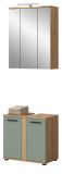 Badm�bel Set 3-teilig Bailey in Salbei und Artisan Eiche Badkombination inkl. LED 60 x 191 cm