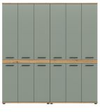 Badezimmer Hochschrank Set Bailey in Salbei und Artisan Eiche 2x Mehrzweckschrank 180 x 191 cm