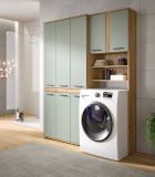 Badezimmer Hochschrank Set Bailey in Salbei und Artisan Eiche Badschrank 153 x 191 cm