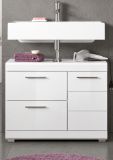 Waschbeckenunterschrank Shawn in Wei� Hochglanz, Badeschrank Breite 80 cm mit Vollauszug