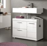 Waschbeckenunterschrank Shawn in Wei� Hochglanz, Badeschrank Breite 80 cm mit Vollauszug