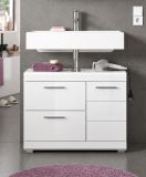 Waschbeckenunterschrank Shawn in Wei� Hochglanz, Badeschrank Breite 80 cm mit Vollauszug
