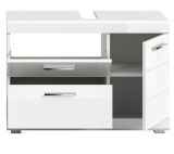 Waschbeckenunterschrank Shawn in Wei� Hochglanz, Badeschrank Breite 80 cm mit Vollauszug