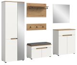 Garderobe Set 7-teilig Cooper in wei� und Artisan Eiche, Komplett-Set mit Sitzkissen und Soft-Close