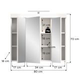 Badezimmer Spiegelschrank Gusto in wei� matt Badschrank 3-t�rig inkl. LED 80 x 70 cm