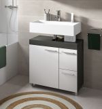 Waschbeckenunterschrank Adam Grau und Wei� 65 cm mit 2x Vollauszug