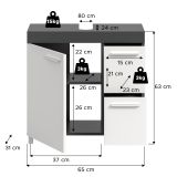 Waschbeckenunterschrank Adam Grau und Wei� 65 cm mit 2x Vollauszug