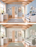 Parisot Kinder- und Jugendzimmer Sleep25 in wei� und Eiche Komplett-Set 3-teilig mit Stauraumbett, Kleiderschrank und Schreibtisch