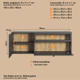 TV-Lowboard Nuvola in grau und Eiche Evoke, TV-Schrank 160 x 58 cm