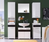 Badezimmer Unterschrank Mezzo in wei� Hochglanz mit Eiche dunkel Badschrank 37 x 79 cm