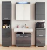 Badezimmer Badm�bel Set Adamo in grau Hochglanz Badkombination 5-teilig 163 x 190 cm