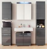 Badezimmer Badm�bel Set Adamo Hochglanz grau inkl. LED-Beleuchtung Badkombination 6-teilig