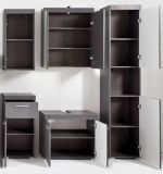 Badezimmer Badm�bel Set Adamo Hochglanz grau inkl. LED-Beleuchtung Badkombination 6-teilig