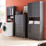 Badezimmer Hochschrank Adamo in grau Hochglanz 73 x 190 cm