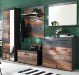 Garderobe Foundry in Old Used Wood mit grau 3-teilig (160 x 192 cm)