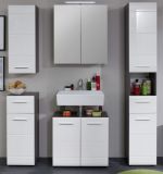 Badezimmer Hochschrank Matrix in wei� Hochglanz und grau Rauchsilber 30 x 182 cm