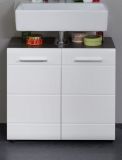 Waschbeckenunterschrank Matrix in wei� Hochglanz und grau, Badschrank 60 x 57 cm