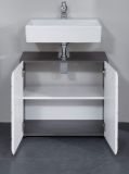 Waschbeckenunterschrank Matrix in wei� Hochglanz und grau, Badschrank 60 x 57 cm