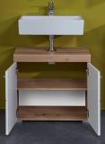 Badezimmer Waschbeckenunterschrank Adamo in wei� Hochglanz und Eiche Badschrank 60 x 56 cm