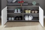 Garderobe Sitzbank Matrix in Hochglanz wei� und Sardegna grau Rauchsilber Garderobenbank und Schuhschrank 80 x 41 cm