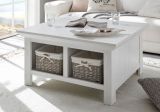Couchtisch Hooge in Pinie wei� Landhaus Beistelltisch mit Truhe und Ablage 93 x 93 cm quadratisch