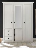 Kleiderschrank Hooge in Pinie wei� Landhaus Dreht�renschrank 4-t�rig mit Spiegel 147 x 206 cm