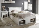 Bett Hooge in Pinie wei� Landhaus Stauraumbett mit 2 x Bettschubkasten Liegefl�che 140 x 200 cm