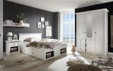 Bett Hooge in Pinie wei� Landhaus Stauraumbett mit 2 x Bettschubkasten Liegefl�che 140 x 200 cm