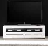 TV-Lowboard Design-D in Wei� Hochglanz, TV-Unterschrank 140 x 47 cm mit Soft-Close
