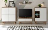Wohnwand Helge in wei� und Eiche Riviera Schrankwand skandinavisch 4-teilig 324 x 160 cm