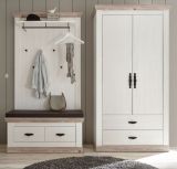 Garderobenkombination Rovola in Pinie wei� / Oslo Pinie Landhaus Garderobe Set 3-tlg. 224 x 201 cm