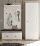 Garderobenkombination Rovola in Pinie wei� / Oslo Pinie Landhaus Garderobe Set 3-tlg. 190 x 201 cm