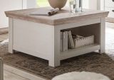 Couchtisch Rovola in Pinie wei� / Oslo Pinie Landhaus Beistelltisch mit Truhe und Ablage 86 x 86 cm quadratisch