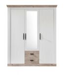 Kleiderschrank Rovola in Pinie wei� / Oslo Pinie Landhaus Dreht�renschrank 3-t�rig mit Spiegel 169 x 201 cm
