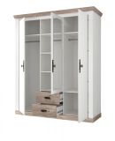 Kleiderschrank Rovola in Pinie wei� / Oslo Pinie Landhaus Dreht�renschrank 3-t�rig mit Spiegel 169 x 201 cm