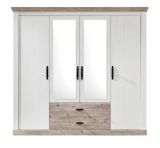 Kleiderschrank Rovola in Pinie wei� / Oslo Pinie Landhaus Dreht�renschrank 4-t�rig mit Spiegel 217 x 201 cm