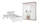 Schlafzimmer komplett Rovola in Pinie wei� / Oslo Pinie Landhaus Komplettzimmer mit Bett, Kleiderschrank und Nachttisch
