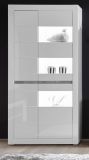 Vitrine Nobile in wei� Hochglanz und Stone Design grau Vitrinenschrank 100 x 198 cm