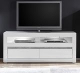 TV-Lowboard Nobile in Hochglanz Wei� mit Wei� oder Stone Design, Komforth�he und Soft-Close 150 x 63 cm